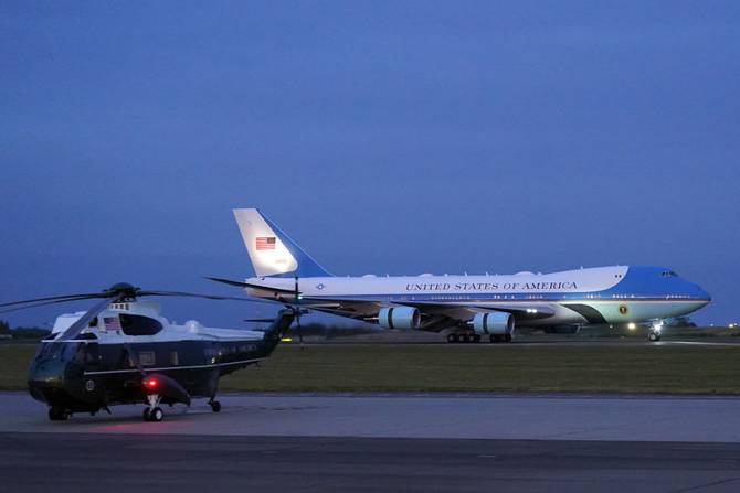 Joe Biden arrives on Air Force One at Stansted Airport in Essex, ahead of his meetings with Prime Minister Rishi Sunak and King Charles III.