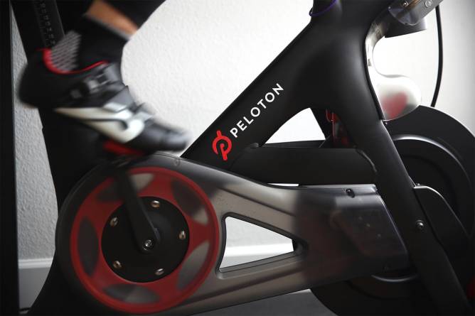 The pedal of a Peloton bike. 