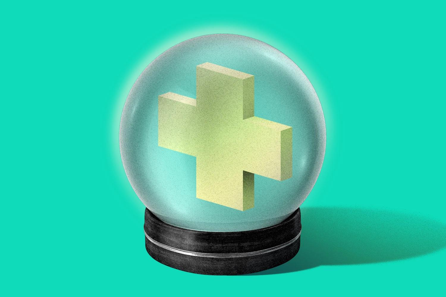 Crystal ball with medical symbol inside