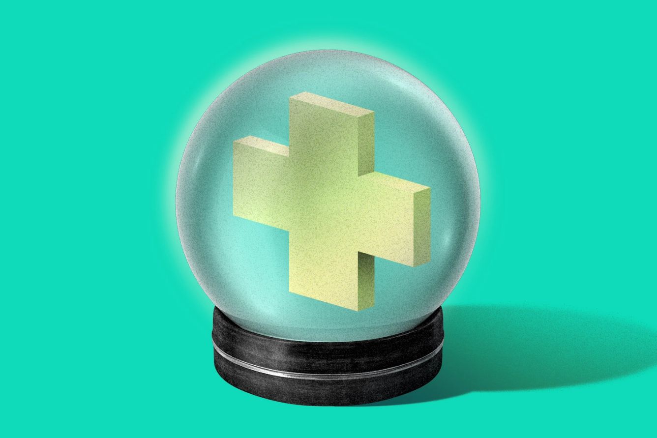 Crystal ball with medical symbol inside