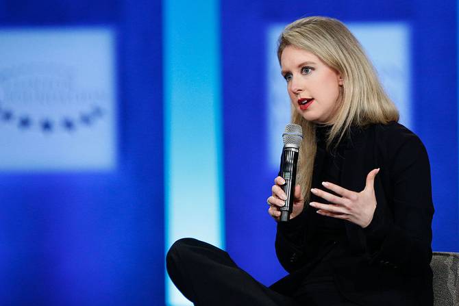 Elizabeth Holmes speaks on stage during the closing session of the Clinton Global Initiative 2015 on September 29, 2015