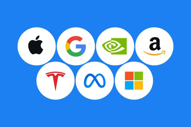 Apple, Alphabet, Nvidia, Amazon, Tesla, Meta Platforms, and Microsoft logos