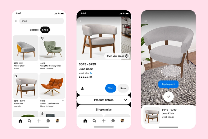 Pinterest AR shopping for furniture and home decor