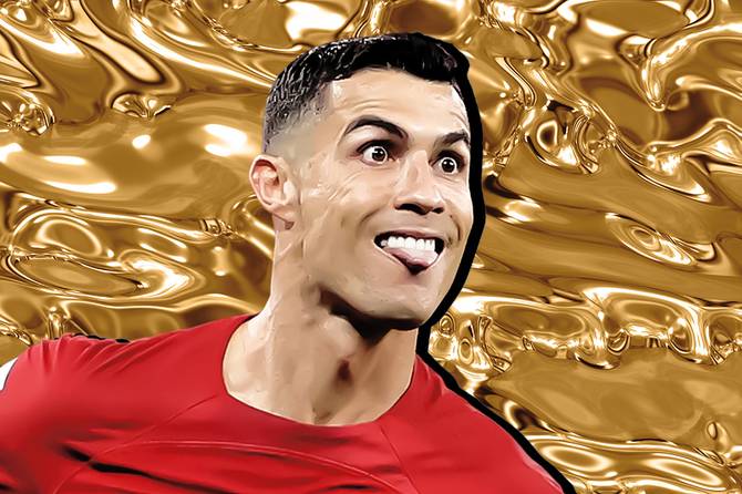 Cristiano Ronaldo against a gold background