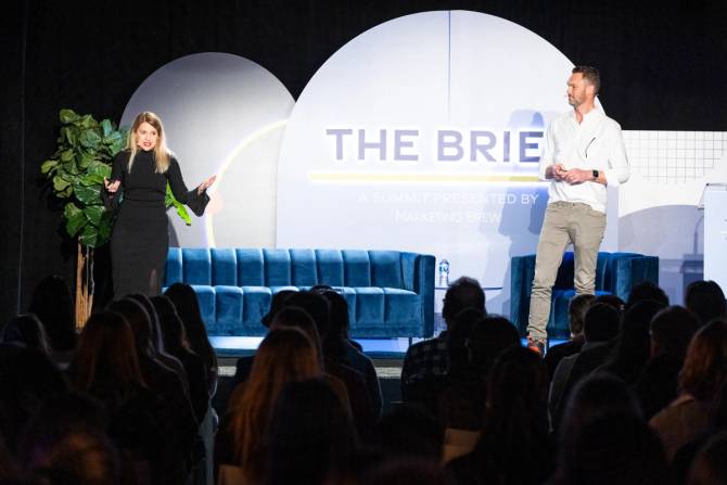 Jennifer Healan, VP of US marketing and brand and content engagement at McDonald’s, and Brandon Pracht, managing director of McDonald’s Global at Wieden+Kennedy, on stage at Marketing Brew's The Brief in 2022