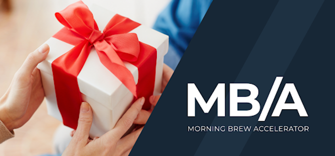 image of a present side by side with the Morning Brew Accelerator logo