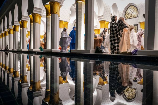 Indonesian Muslims perform Tarawih prayers to mark the start of the holy month of Ramadan at the Sheikh Zayed Solo Grand Mosque on March 22, 2023 in Solo City, Indonesia