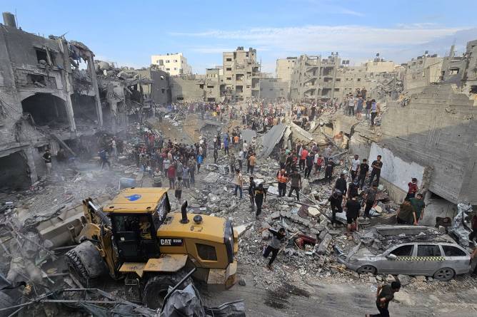 A view after Israeli airstrikes on Jabalia refugee camp in northern Gaza