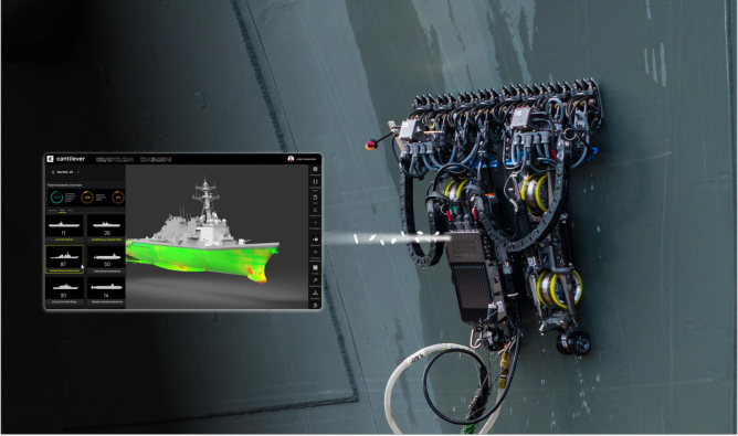 An image of a Gecko Robotics robot and accompanying AI software.