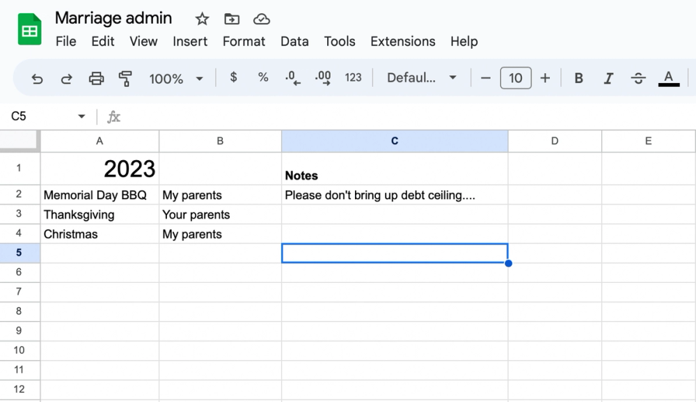 Google sheets with marriage admin