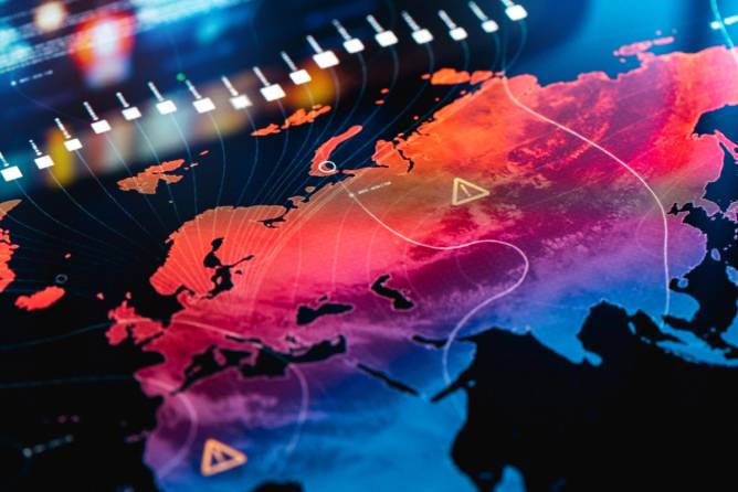 A map shows rising global temperatures.