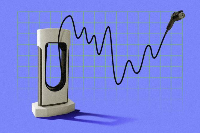 Illustration of an EV charger with the cord in the shape of a graph