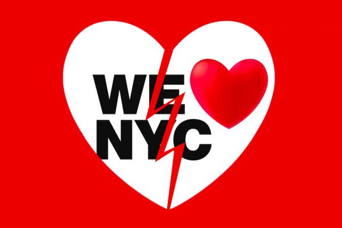 The new NYC logo in a broken heart