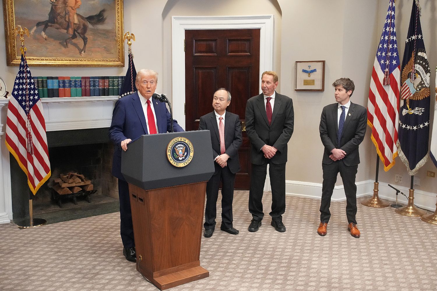 U.S. President Donald Trump speaks in the Roosevelt Room of the White House