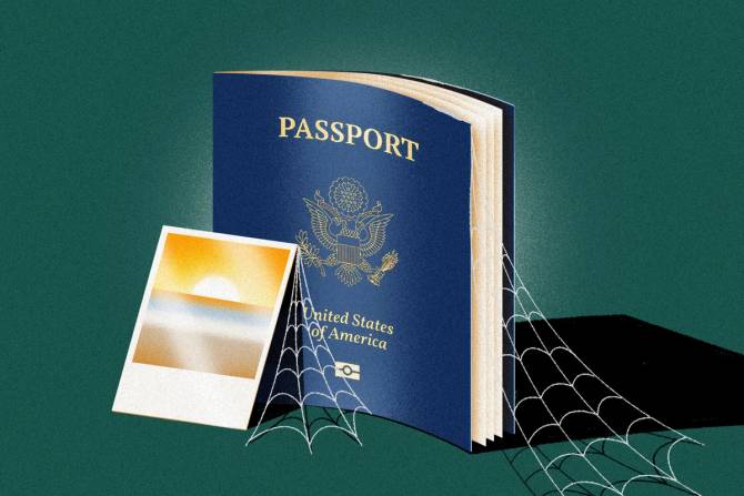 Unused passport and photo with cobwebs.