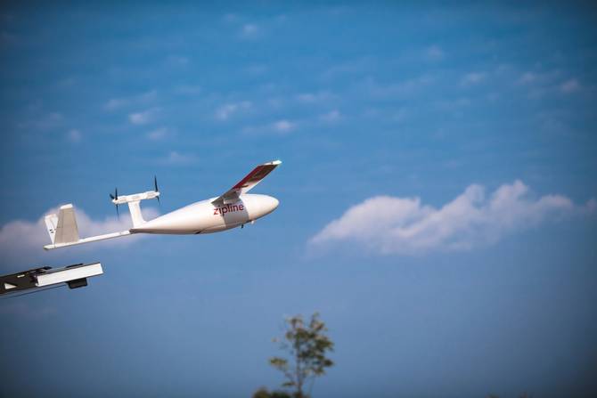 Zipline drone taking off to deliver a Walmart package in Arkansas