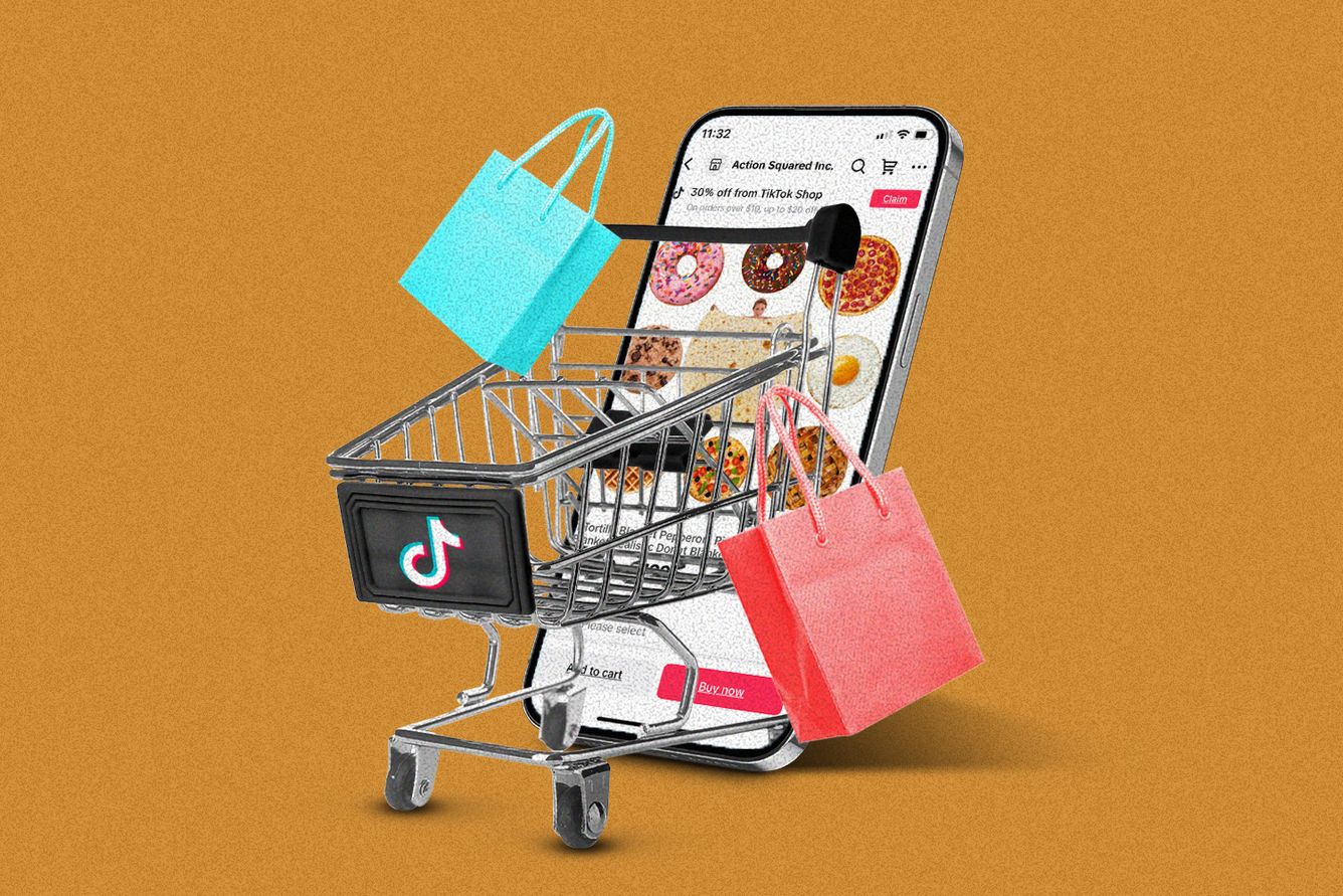 Phone displaying TikTok shop pushing a cart
