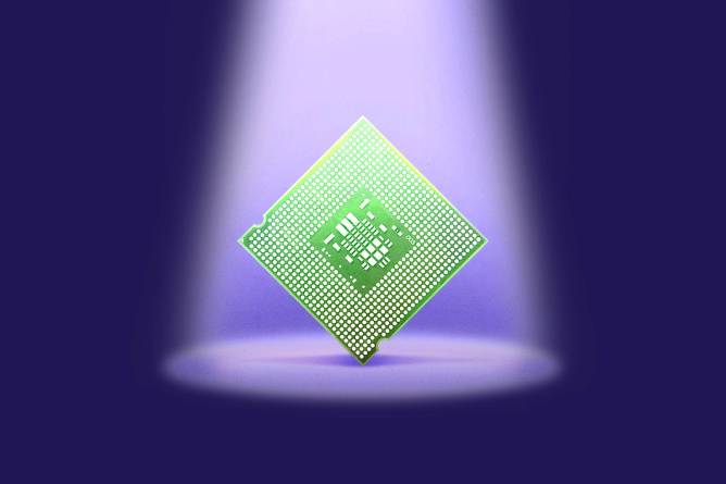 A microchip in a spotlight