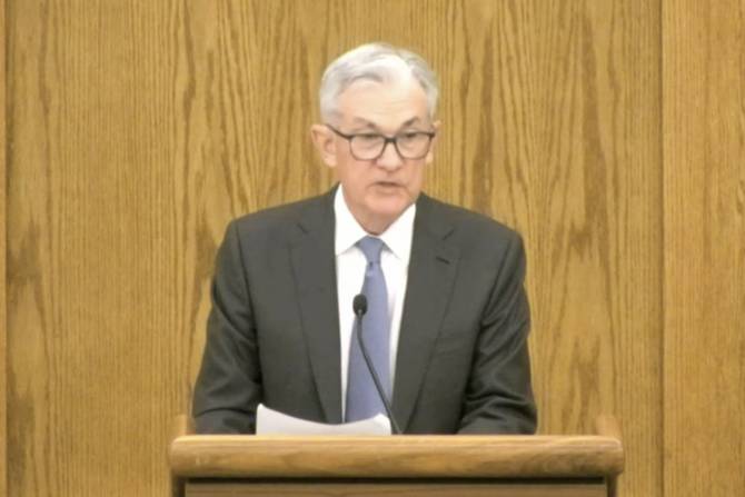 Jerome Powell giving a speech in Jackson Hole