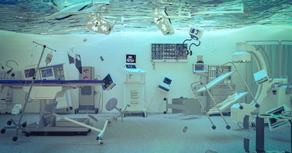A hospitals room filled with all different types of equipment under water