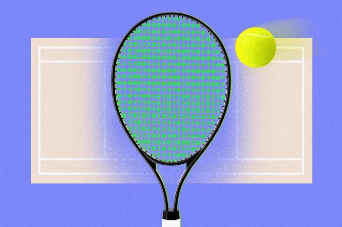 Image of a tennis racket with zeroes and ones.