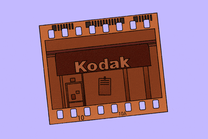 An illustration of a film with a Kodiak store appearing