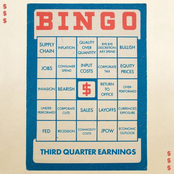 A bingo card with financial terms