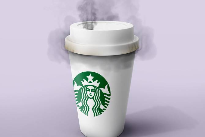 Starbucks coffee cup with steam coming out of it