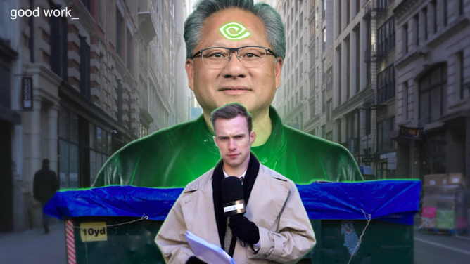 Dan Toomey with a looming Jensen Huang in the background