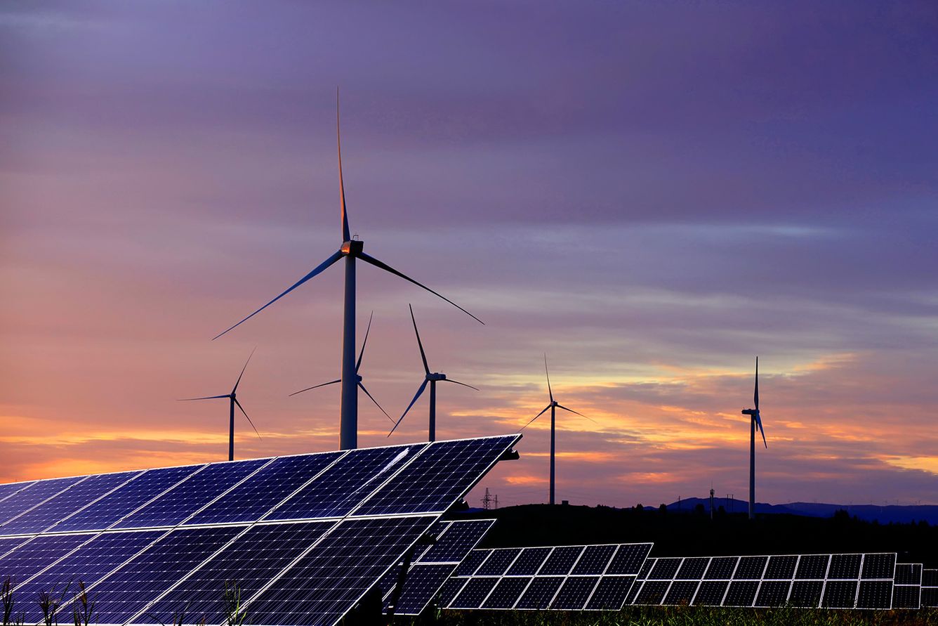 Solar panels and wind turbines