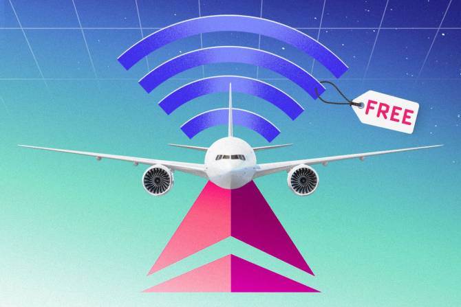 A plane with wi-fi bars coming out of it
