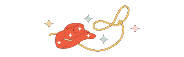 Cowgirl hat with a lasso.