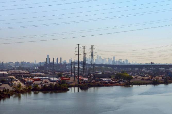 View of power grids in Downtown Manhattan, New York. 