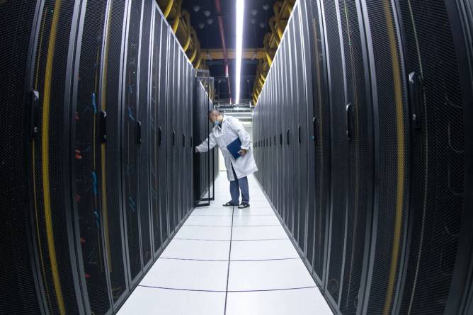 A worker in a data center