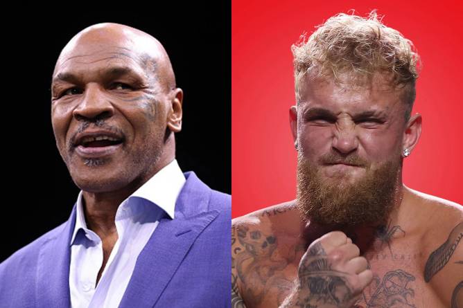 Mike Tyson next to Jake Paul