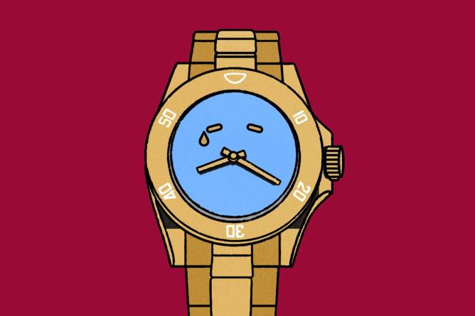 A Swiss luxury watch making a sad face