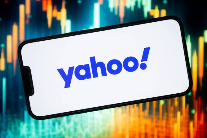 The Yahoo logo on a phone.