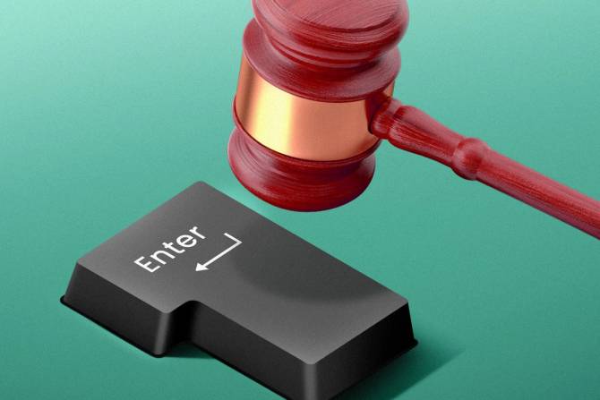 a gavel coming down on an "Enter" button