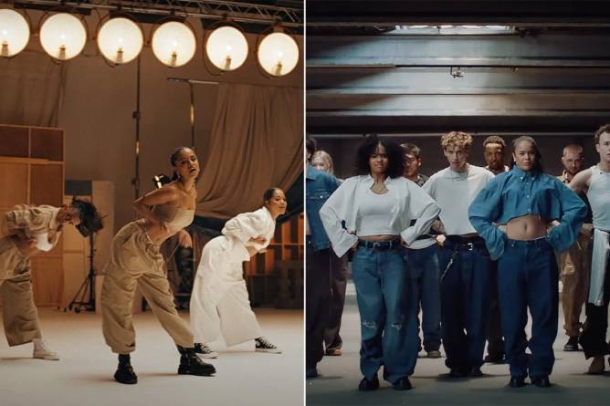 Tyla + Troye Sivan dance in two video stills from Gap marketing campaigns 