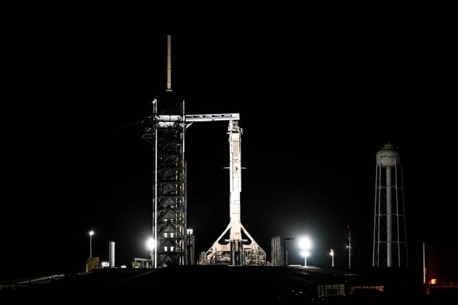 SpaceX Falcon 9 rocket on launch platform