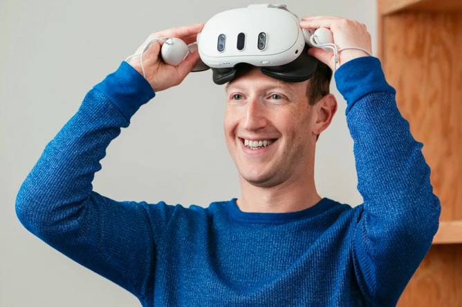 Mark Zuckerberg wears Quest 3 headset