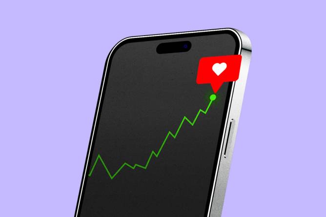 A phone with a stock chart