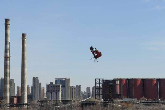 Thibault Magnin of Spain performs a trick during the Freestyle Skiing Big Air training session.