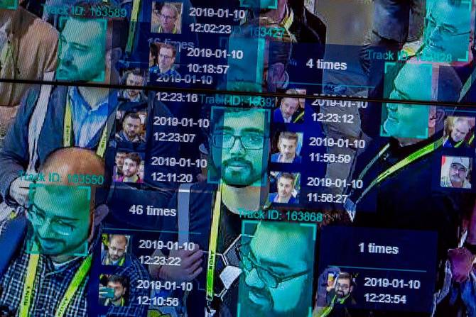 A facial recognition demonstration at CES.