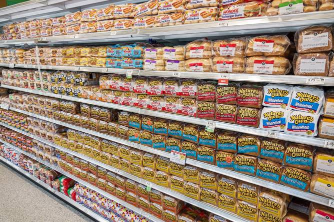 the bread aisle of a grocery store