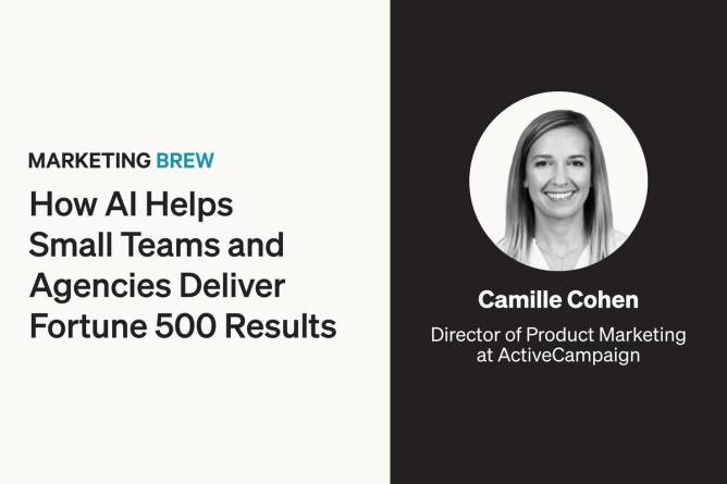 Camille Cohen, director of product marketing, Active Campaign, promoting a Marketing Brew webinar about AI usage in marketing