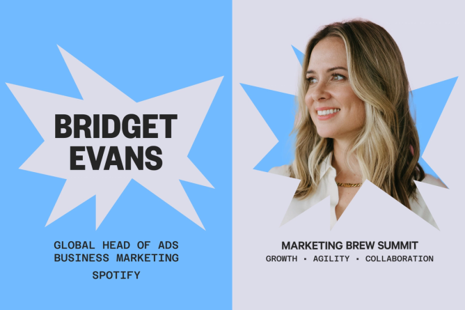 Bridget Evans, Spotify's Global Head of Ads Business Marketing, in a promotional image for the Marketing Brew Summit on Sept. 10
