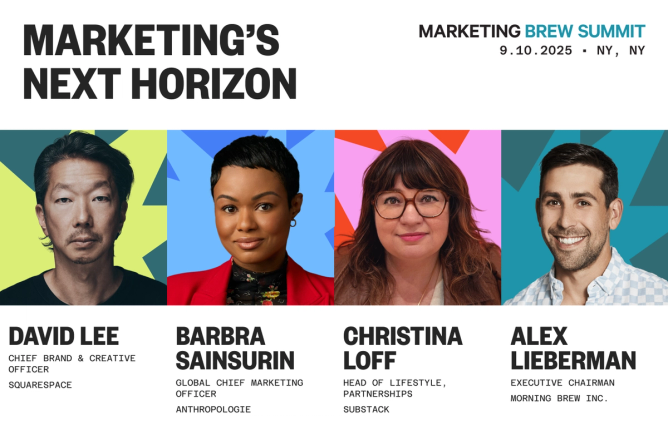 Executives from Squarespace, Substack, and Anthropologie in a promotional image for the Marketing Brew Summit on Sept. 10