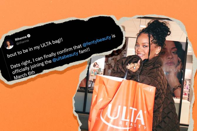 a photo of Rihanna holding an Ulta bag that she posted on Twitter (and a photo of the tweet)