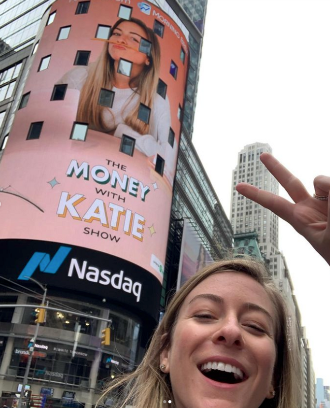Katie Gatti Tassin standing in front of NASDAQ Tower